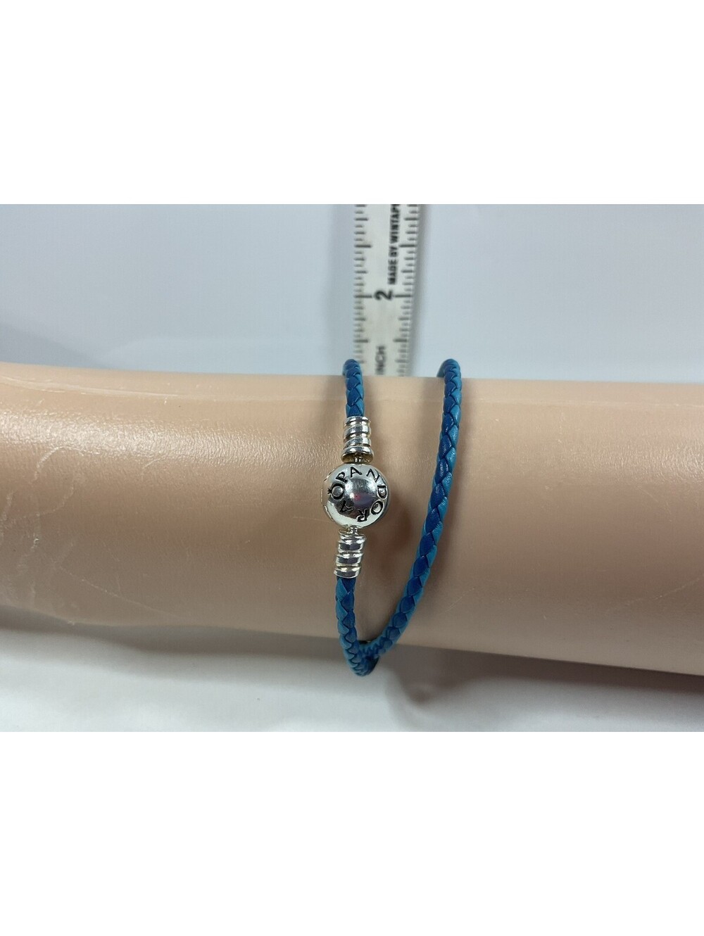 Pandora Leather Double Wrap Braided Bracelet Blue 14” NWT